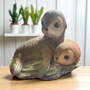 Masterpiece Porcelain Two Seal Pups Figurine 1981 Vintage Homco Retired